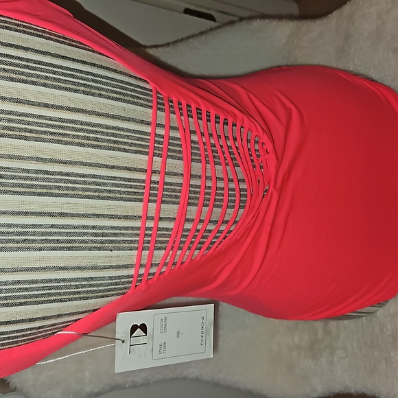 TINIBIKINI One Piece Swimwear Coral Fire Color Strappy Cut Out Style 7230 SW SzL - Picture 6 of 11